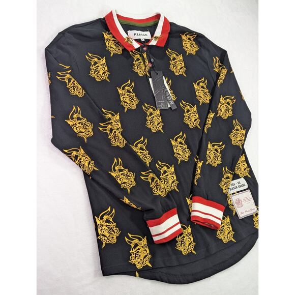 Reason Medium Long Sleeve Rugby Polo w/Dragon Heads,Wasps/Hornets - Picture 2 of 13
